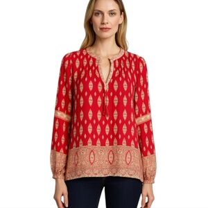 ROSE + OLIVE Boho Red Print Blouse – Size M